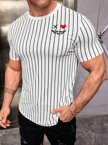 GENTILAND Men's Simple Vertical Striped Round Neck Short Sleeve T-Shirt In Black And White - White - View 1