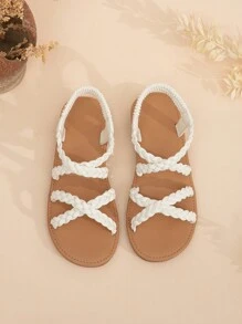 Sandálias Baixas Da Moda Elásticas Tecidas Para Meninas