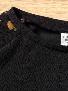 女童針織拼接净色厚針花肩身上衣,搭配針織厚針花長褲,兩件套裝 - 彩色 - 查看 3