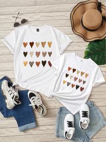 女裝休閒漸變心形圖案印花短袖t恤 - 白色 - 查看 7