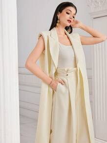 Modelyn Của phụ nữ Cổ áo không bâu Độn vai Áo vest Áo khoác - Màu be - Xem 1