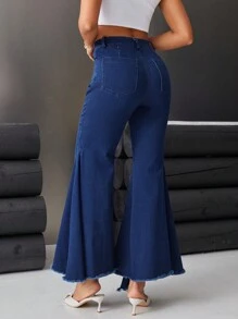 GENKIRA Pantalon Évasé Asymétrique En Denim Fendu - Jean brut - Voir 2