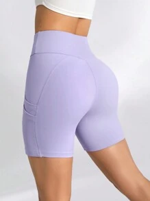 Lifespree Women's Wide-Waistband Side Pocket Sports Shorts With Phone Pocket - Mauve Purple - View 2