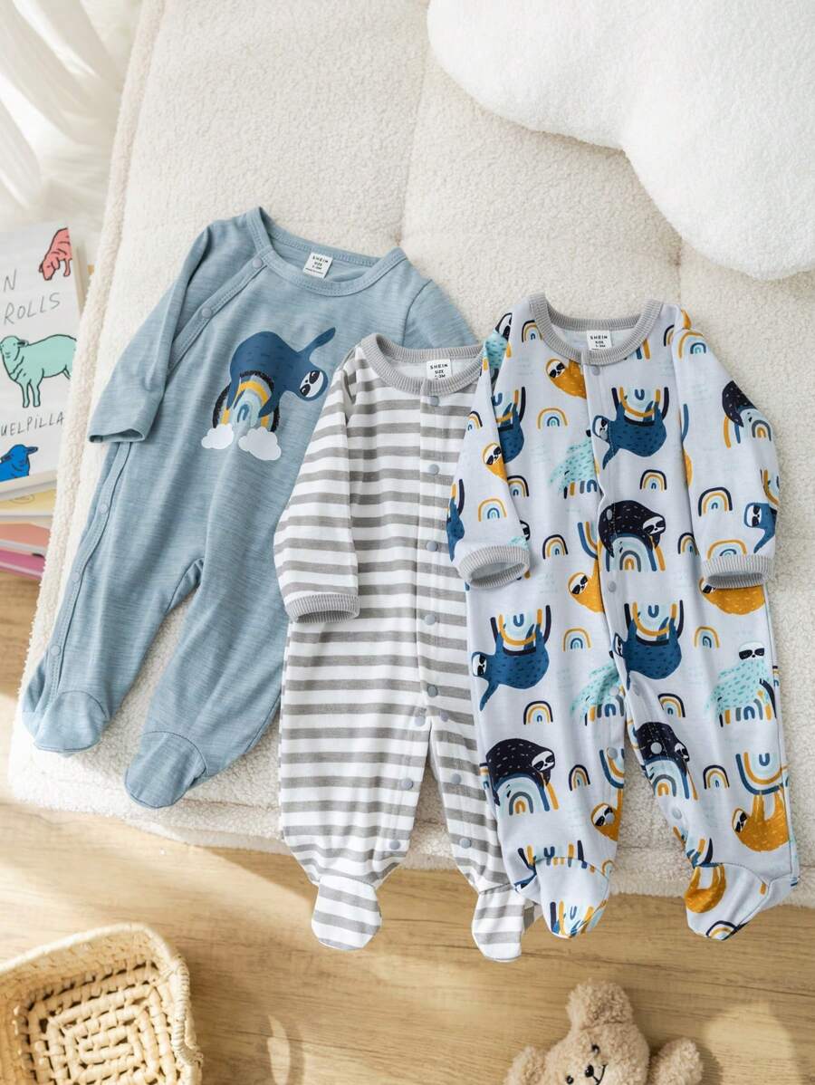 Em bé Con trai Dễ thương Đơn giản 3 miếng Bộ Của Áo liền quần Và Đồ ngủ - Nhiều màu - Xem 1