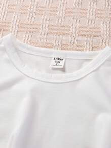 SHEIN Young Girls' Summer Letter & Heart Printed Short Sleeve T-Shirt And Jogger Pants Two Pieces Set - White - View 4