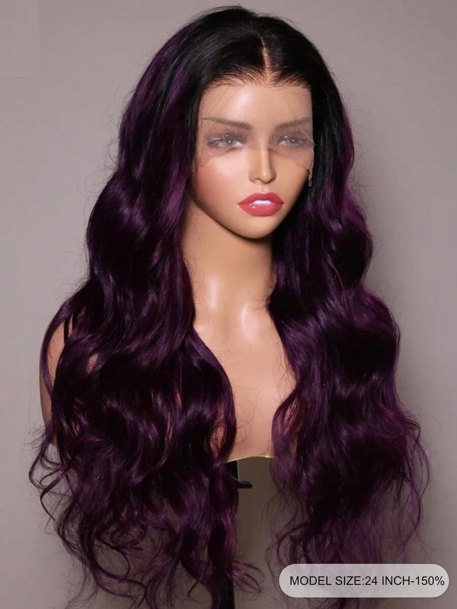 Purple Colored Ombre Wig Body Wave 13x4 Lace Front Wig Pre plucked