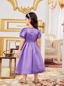SHEIN Lässiges V-Ausschnitt-Kleid mit Blumenmuster für Kleine Mädchen - Violett - Übersicht 2