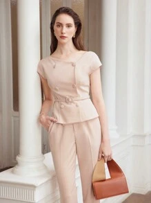 MOTF PREMIUM 女裝編織雙排扣腰帶襯衫