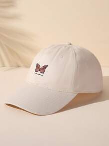 Skyy Designs Co Artist Girlcore Fashionable Casual Butterfly & Letter Print Pattern Kawaii Baseball Cap Cute, For Holiday, Valentine's Day - Beige - View 2