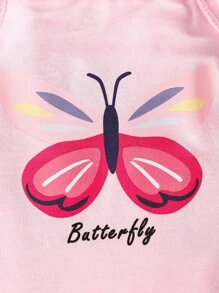 SHEIN Bộ 3 áo liền quần in họa tiết bướm và sọc cho bé gái, đáng yêu và - Nhiều màu - Xem 7