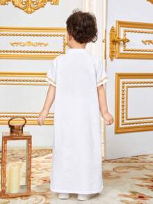 SHEIN Trẻ Con trai Giải trí Đứng cổ áo Ngắn tay Dài Áo sơ mi - trắng - Xem 2