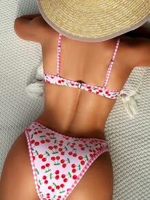 Swim Mod Conjunto de bikini con aros y estampado de cereza para la playa de verano. Ideal para regalar en San Valentín - Multicolor - Ver 3