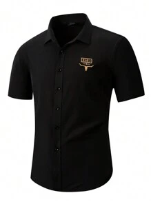 Manfinity Homme Men Embroidered Western Style Graphic Short Sleeve Shirt, For Hunting, Cowboy, Husband