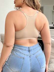 Cộng với kích thước phía trước có khóa ren áo ngực chắp vá có gọng - Màu be - Xem 2