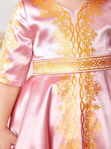 SHEIN Đứa bé gái Tuyệt đẹp Xa ten In Ngắn tay Đầm - Hồng - Xem 3