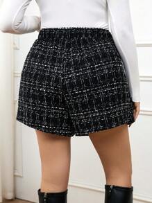 Calvaya Plus Size Plaid Wrap Tie Shorts - Black - View 2