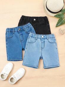 Young Boy Elastic Denim Shorts - Multicolor - View 3