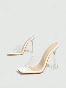Women's Open Toe Transparent Heel High Heels, Breathable Summer Mules