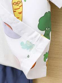 2pcs/Set Baby Boys' Cute Vegetable Print Short Sleeve Top And Shorts Set For Daily Wear In Summer
