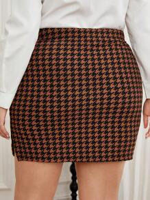 SHEIN Privé 大碼千鳥裙 - 咖啡棕 - 查看 2