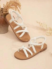 Sandálias Baixas Da Moda Elásticas Tecidas Para Meninas