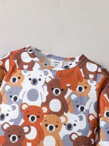 Young Boy Cartoon Bear Print 2pcs Snug Fit Sleepwear Set Matching Set - Multicolor - View 5