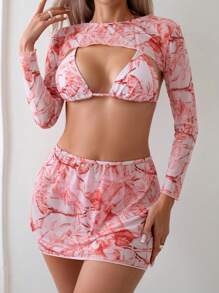 SHEIN Swim 女士花朵镂空比基尼套装情人节夏日海滩 - 彩色 - 查看 1