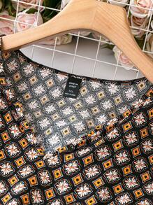 SHEIN LUNE 大尺碼女士幾何和花卉印花長袖連衣裙 - 彩色 - 查看 5