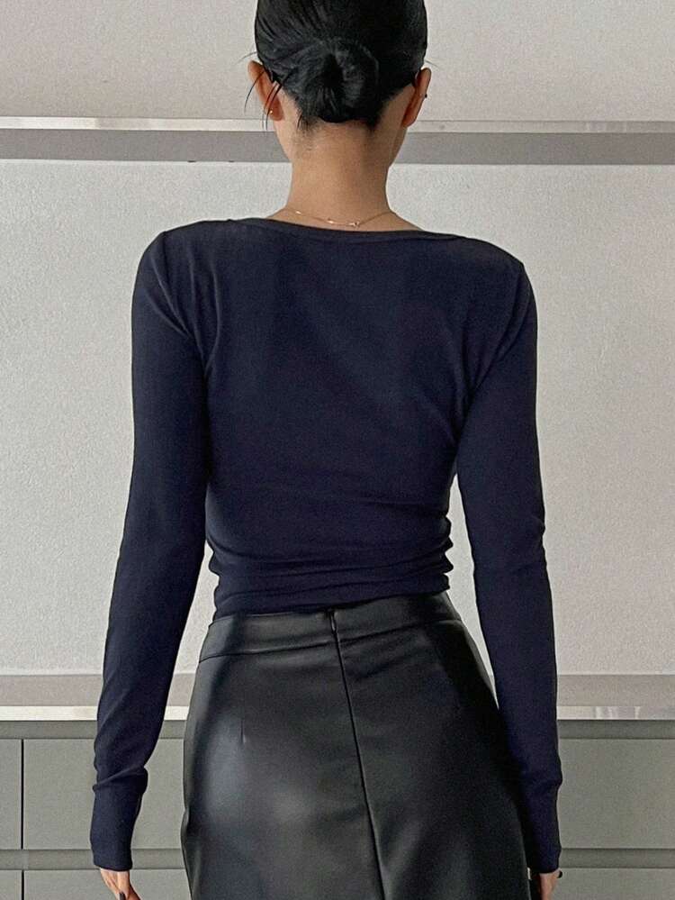 Solid Slim Fit Long Sleeve T-Shirt,Fall Clothes,Back To School Clothes