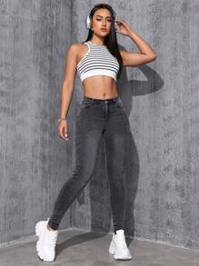 Jeanoix Slim Fit Jeans With Slanted Pockets Y2k