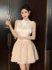 DAZY Women's Sleeveless Dress With Tie Neck, Birthday Prom Dress Sundress,Formal Women Dresses Elegant Women Dresses