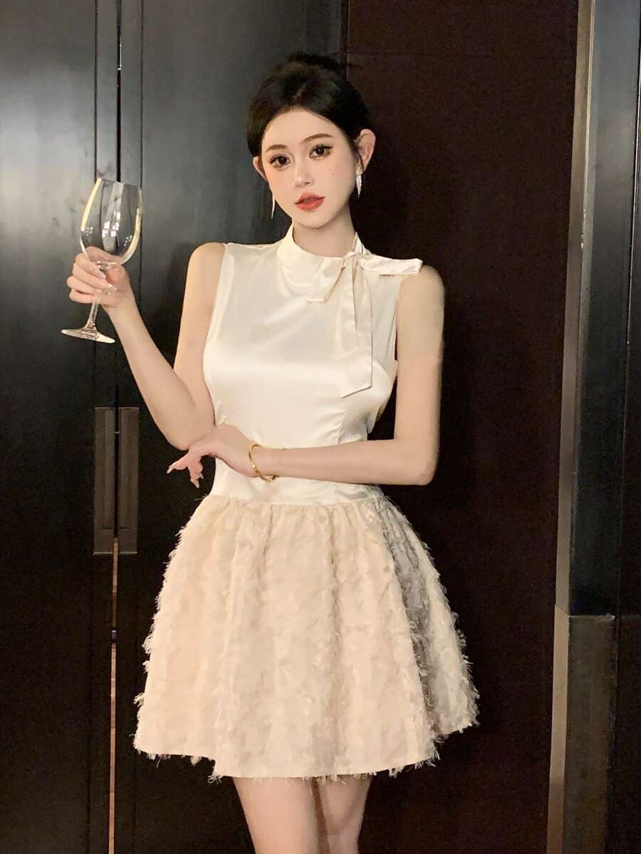 DAZY Women's Sleeveless Dress With Tie Neck, Birthday Prom Dress Sundress,Formal Women Dresses Elegant Women Dresses