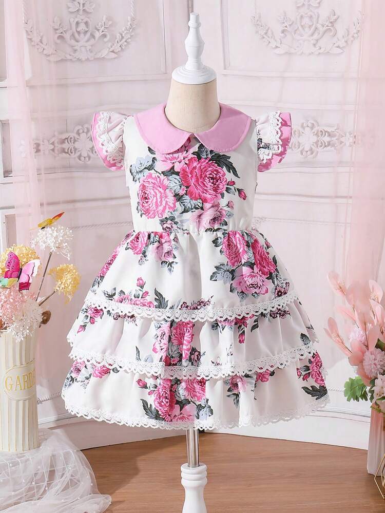 Young Girls' Peter Pan Collar Floral Printed Dress