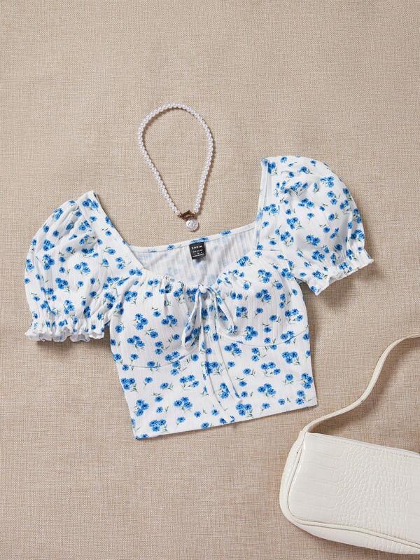 SHEIN MOD Tricou alb cu imprimeu floral pentru femei