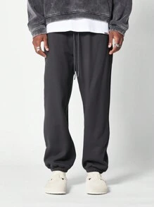 SUMWON 运动慢跑风格冬季运动裤宽松弹力袖口舒适羊毛裤家居服休闲健身裤 - 深灰色 - 查看 2