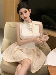 DAZY Women's Sleeveless Dress With Tie Neck, Birthday Prom Dress Sundress,Formal Women Dresses Elegant Women Dresses