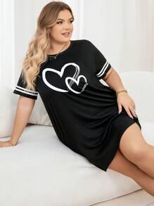 Plus Size Striped Heart Print Pajama Night Dress