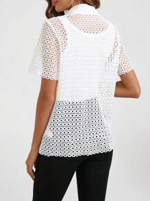 SHEIN Clasi Women'S Water Soluble Lace Shirt - White - View 3