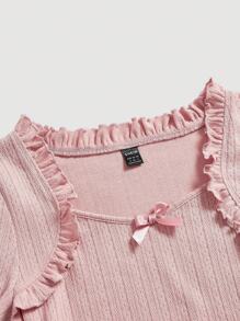 SHEIN MOD Women's Short Sleeve T-Shirt With Frill Trim - Pink - View 4