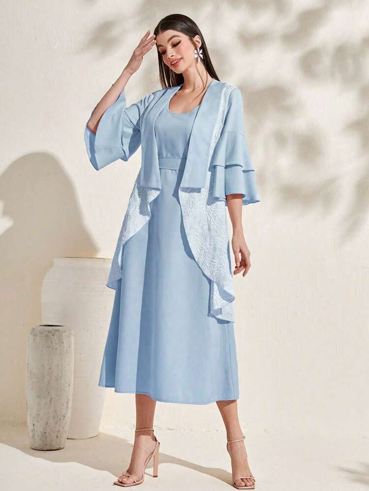 Women'S Two-Piece Asymmetric Hem Fly Jacket And Sleeveless Dress Set 2 Pieces Set