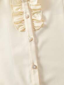 SHEIN Young Girl's Elegant Short Sleeve Blouse With Ruffle Hem And Pants Set - Black and White - View 6