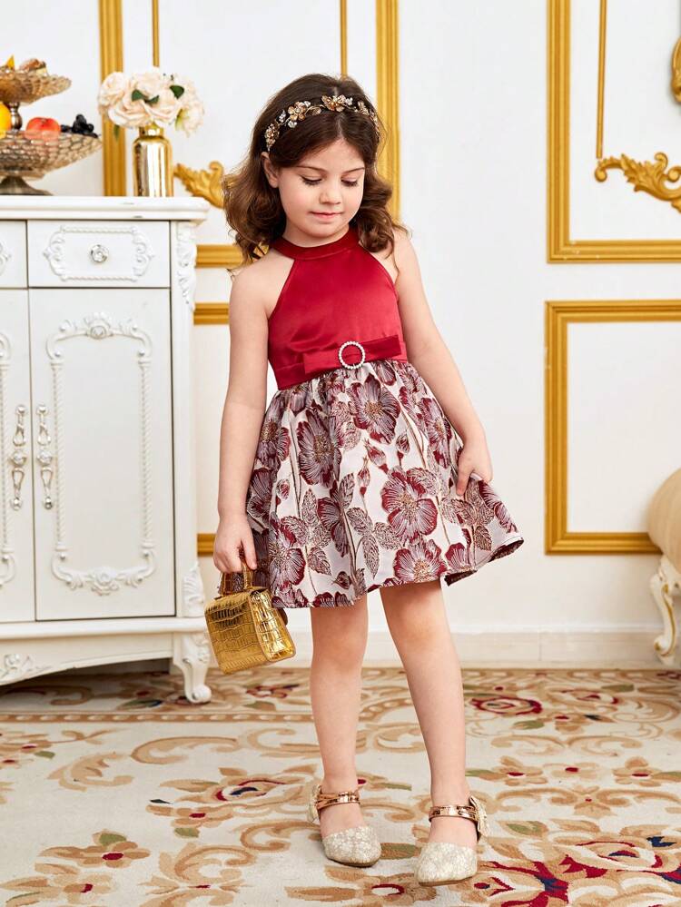 Young Girl'S Gorgeous Halter Neck Color Block Patchwork Dress