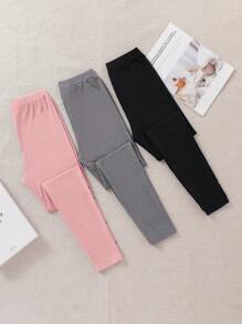 SHEIN 春夏季適用的中大童女運動街頭風針織打底褲3件套 - 彩色 - 查看 2