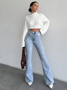 EURMUSE Casual Slim Fit Flare Leg Jeans - Light Wash - View 3