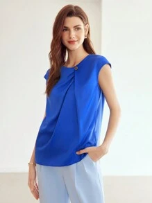 MOTF PREMIUM WOVEN WOMEN'S SOLID COLOR FOLD PLEATED BLOUSE