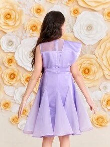SHEIN Vestido sin mangas estilo vintage con cuello redondo y decoración de pedrería para niñas preadolescentes - Morado - Ver 3