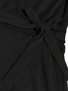 Solid Belted Flare Leg Jumpsuit - Black - View 4