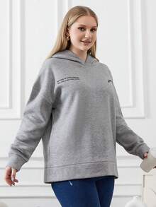 RueChic 女式加大尺碼帶有太陽和標語印花的連帽衫 - 灰色 - 查看 4