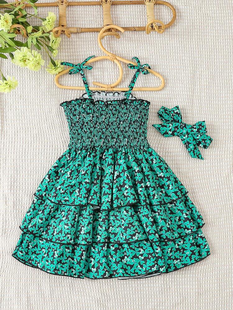 Young Girls' Lucky Clover Plaid Casual Cute Vacation Dress