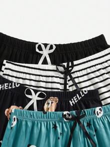 Plus Size Cartoon Printed Pajama Shorts Sleep Shorts With Bow Decoration